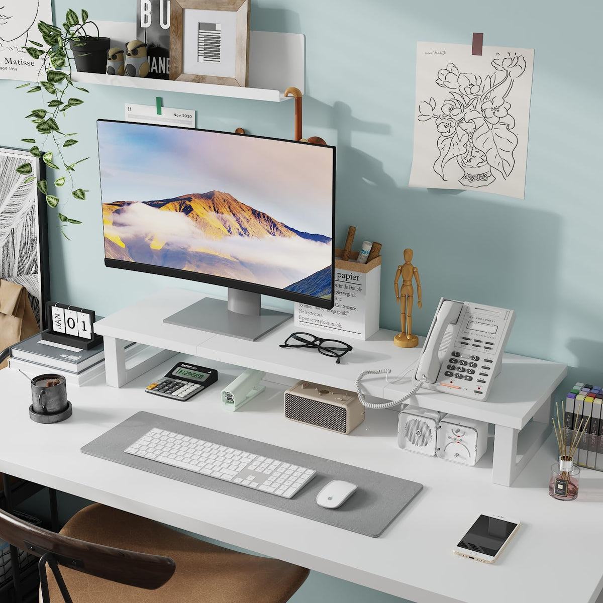 WESTREE Dual Monitor Stand Riser, Wood and Steel Monitor Stand Riser, Computer Monitor Stand for 2