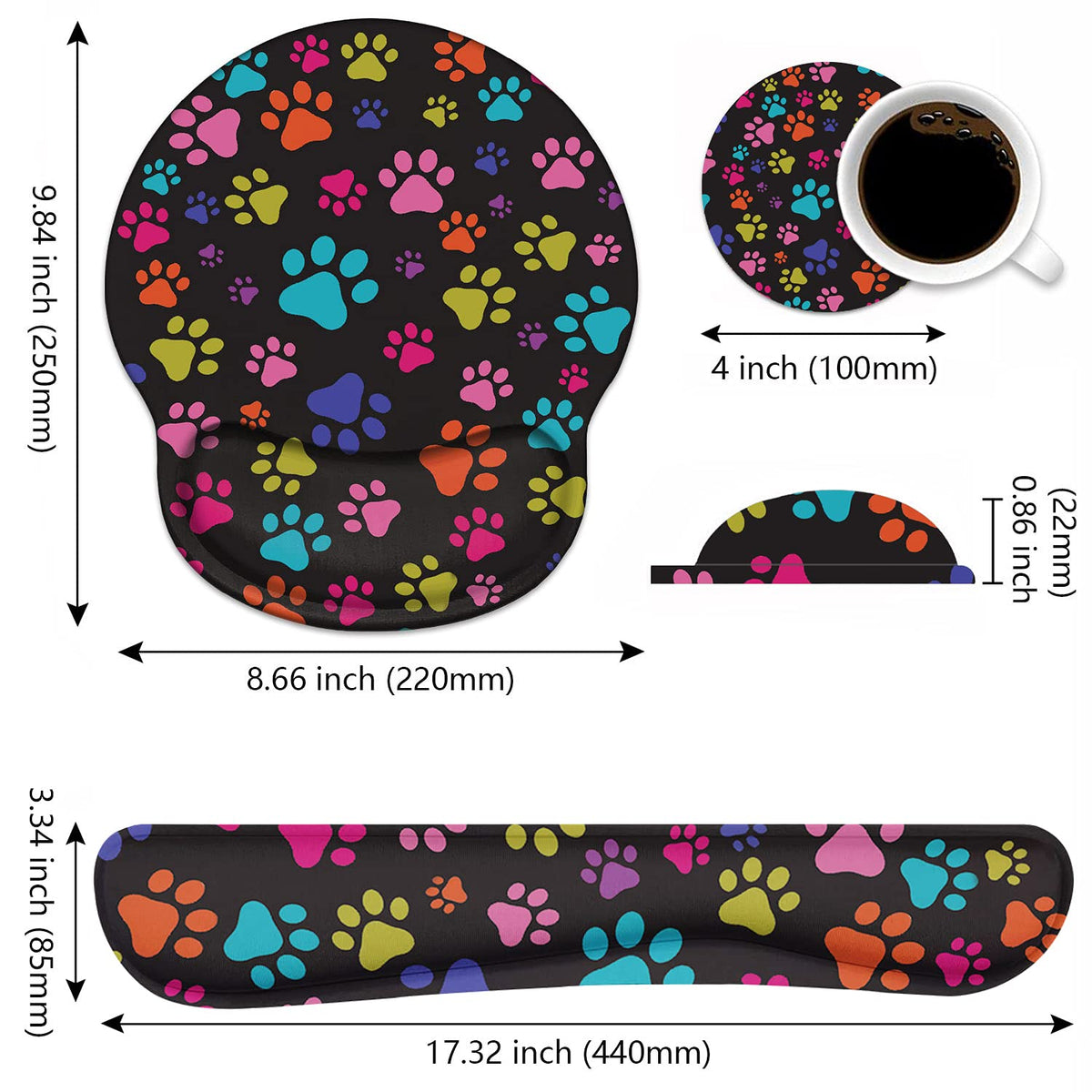 Keyboard Wrist Rest and Mouse Pad Wrist Rest Support Set with Coasters, Non-Slip PU Base for Gaming
