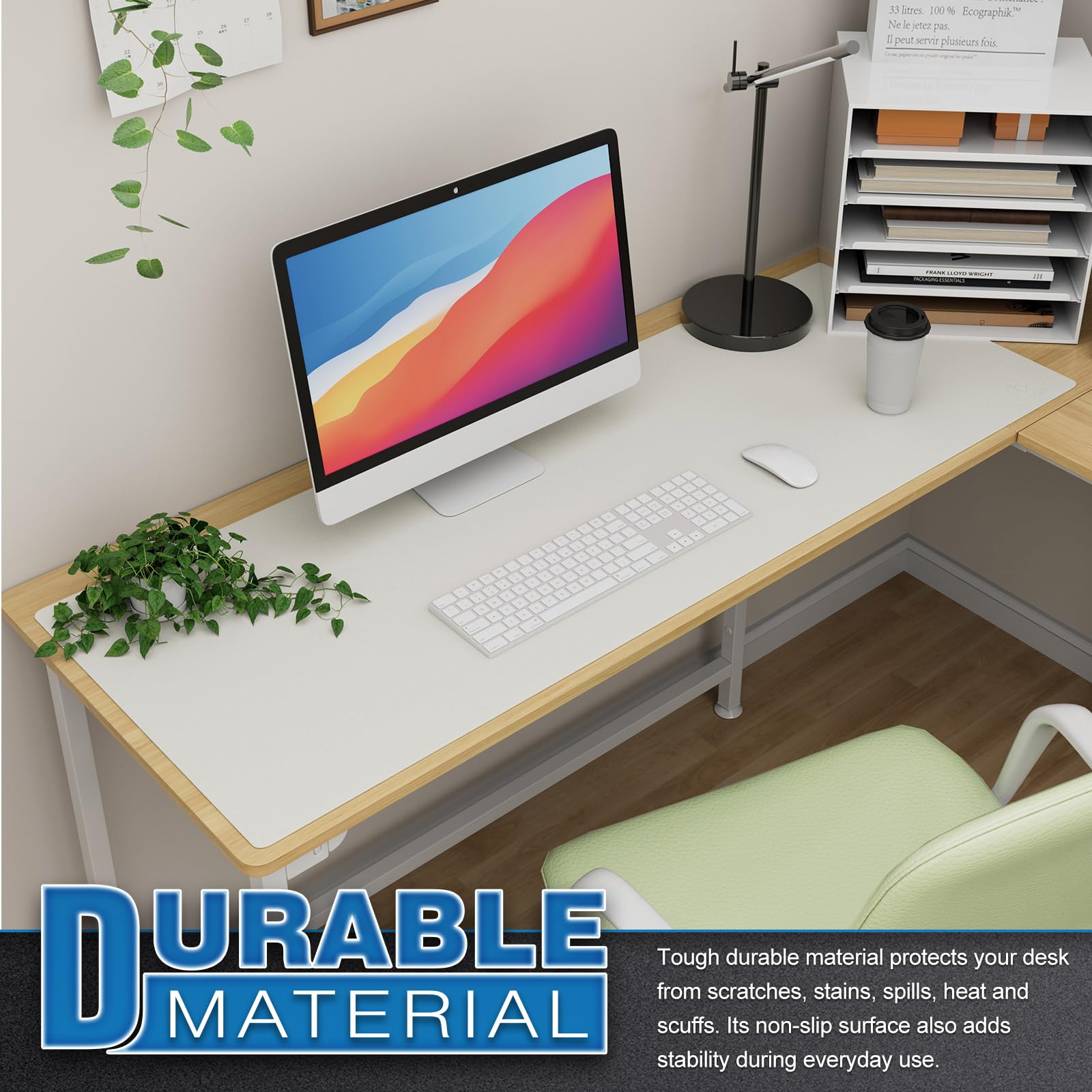 K KNODEL Extra Large Desk Mat, Leather Mouse Pad (47.2"x17", White)