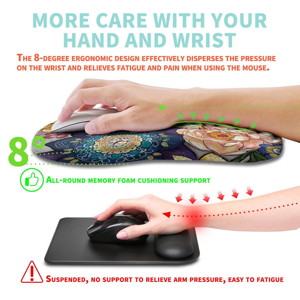 Kuosgm Ergonomic Mouse Pad Wrist Support with Memory Foam Massage Bulge, Carpal Tunnel Pain Relief