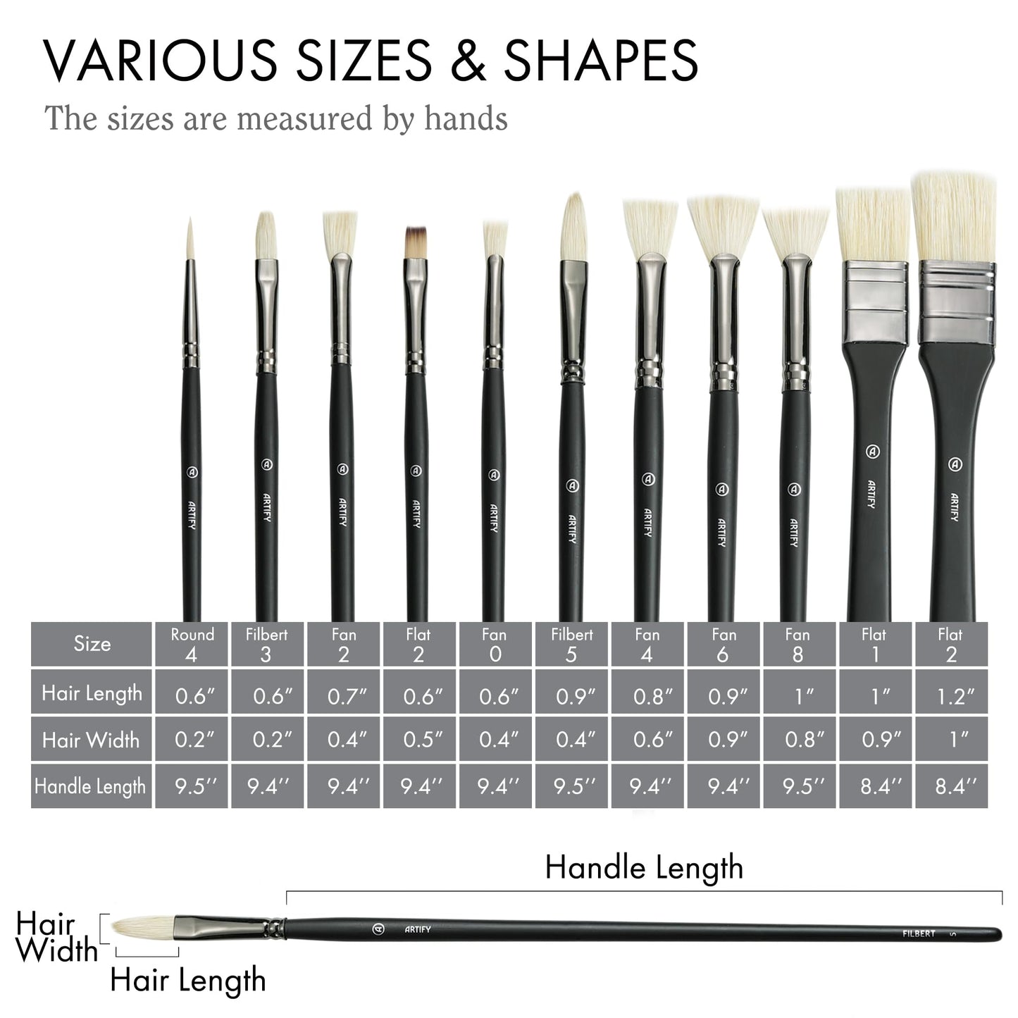 ARTIFY Oil Paint Brush Set - 11 Pieces | Professional Artist Paint Brush Set for Oil, Acylic and