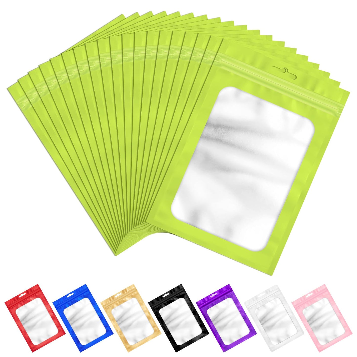 ANZNKU 100Pcs Green Mylar Bags, Resealable Smell Proof Zip Goodie Baggies