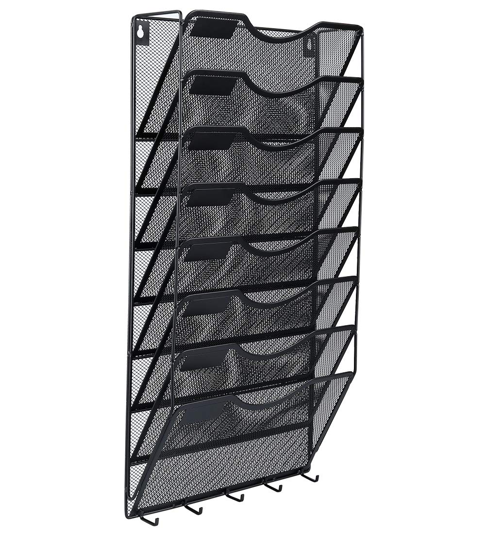 EasyPAG 8 Pocket Mesh Wall File Organizer with Key Hooks, Hanging Paper Folder Holder with Classify