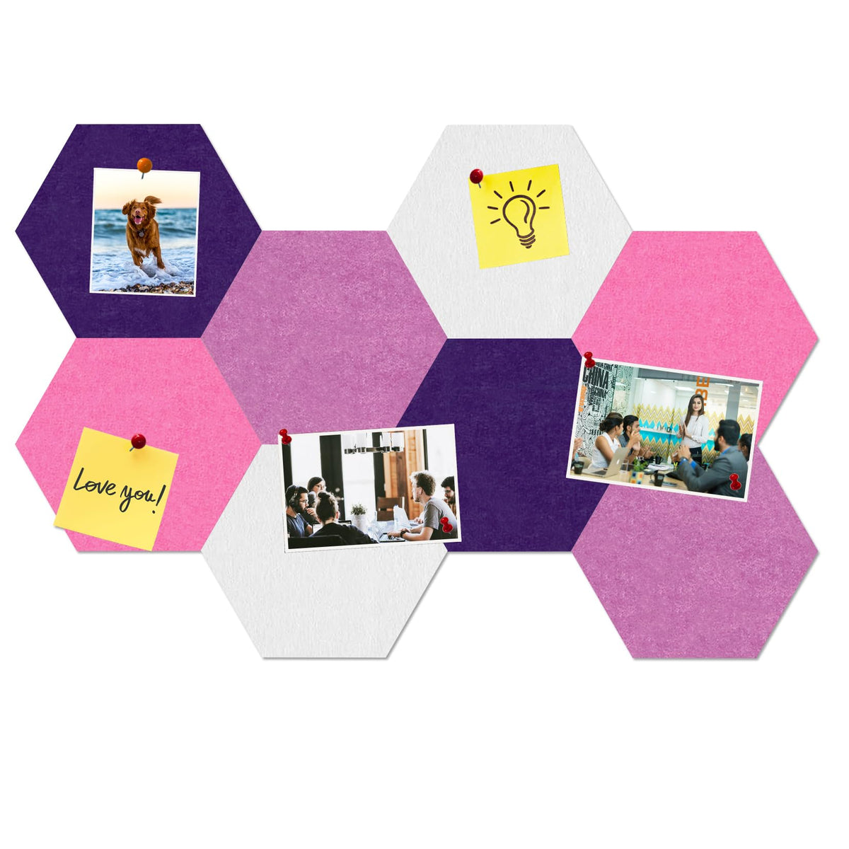 HULAVO Large Hexagon Felt Cork Board Tiles, Self Adhesive DIY Felt Bulletin Board Pin Board with 35