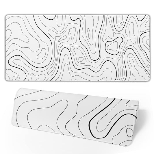 White Extended Gaming Mouse Pad - 31.5 x 11.8 Inch Black and White Topographic Mouse Pad with