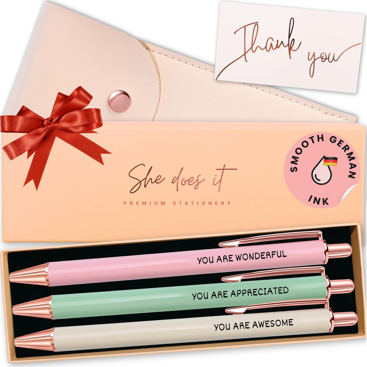She Does It Fancy Pen Set For Women - Inspirational Nice Teacher Pens | Pretty Motivational Thank