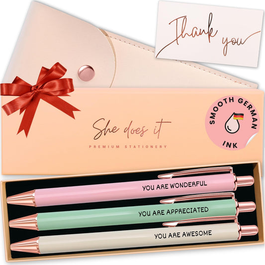 She Does It Fancy Pen Set For Women - Inspirational Nice Teacher Pens | Pretty Motivational Thank
