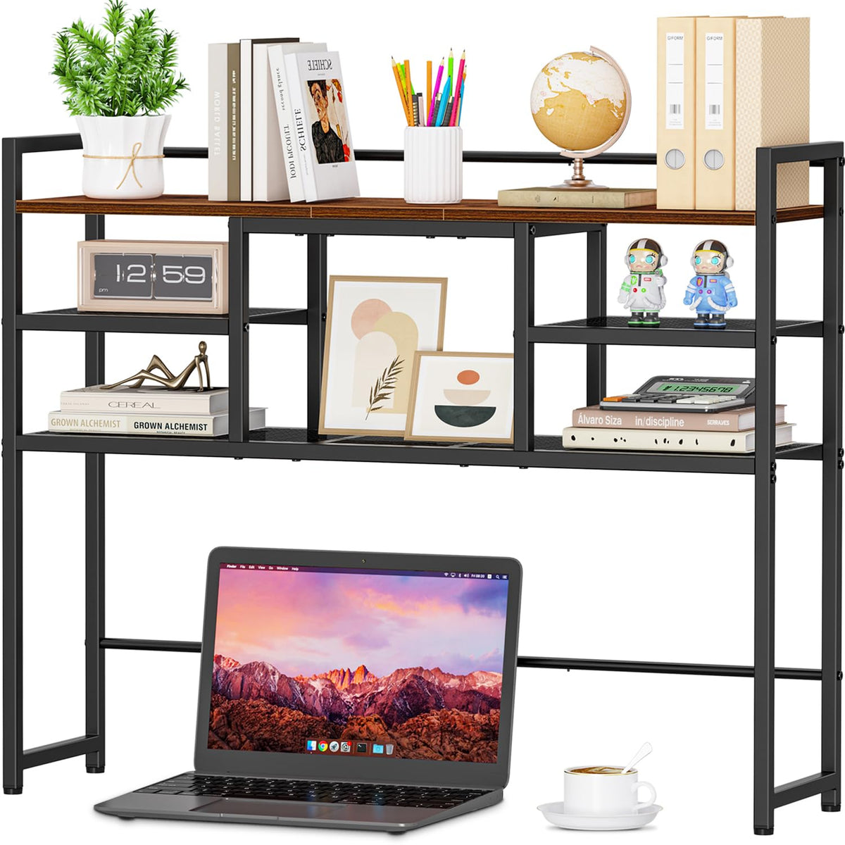 Snughome Desk Shelf, 38.6" Desktop Bookshelf, Desk Hutch Dorm, Countertop Storage Hutch with 5