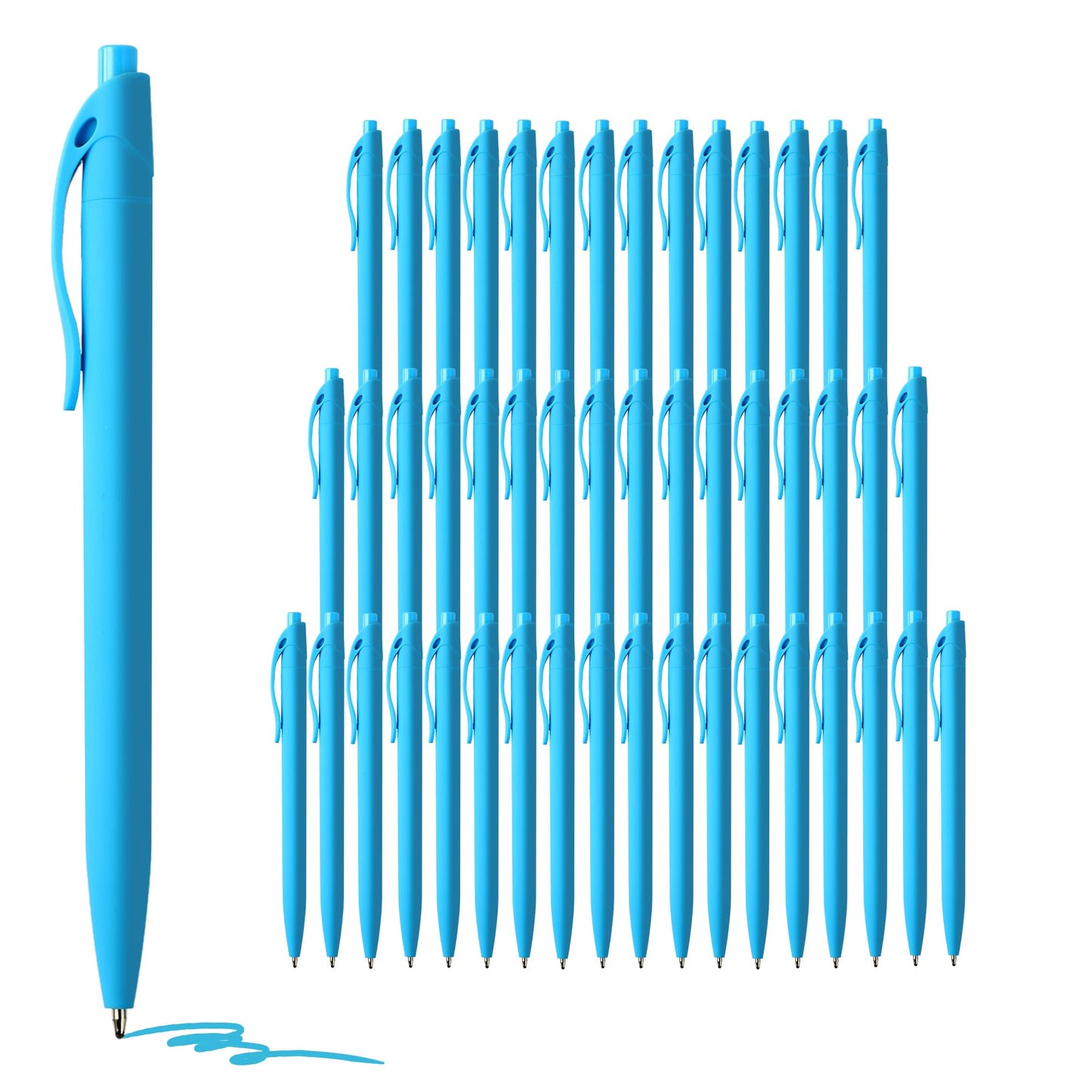 deegtran Pens Bulk, 50 Pack No Bleed Sky Blue Click Pen, Wholesale Retractable Ballpoint Pens, Pens