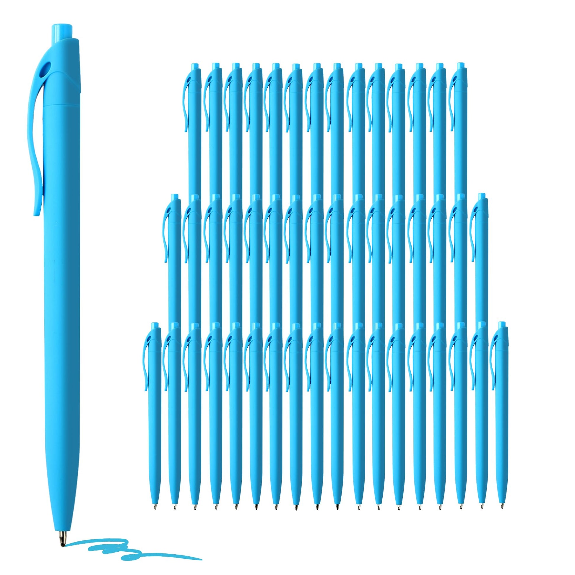 deegtran Pens Bulk, 50 Pack No Bleed Sky Blue Click Pen, Wholesale Retractable Ballpoint Pens, Pens