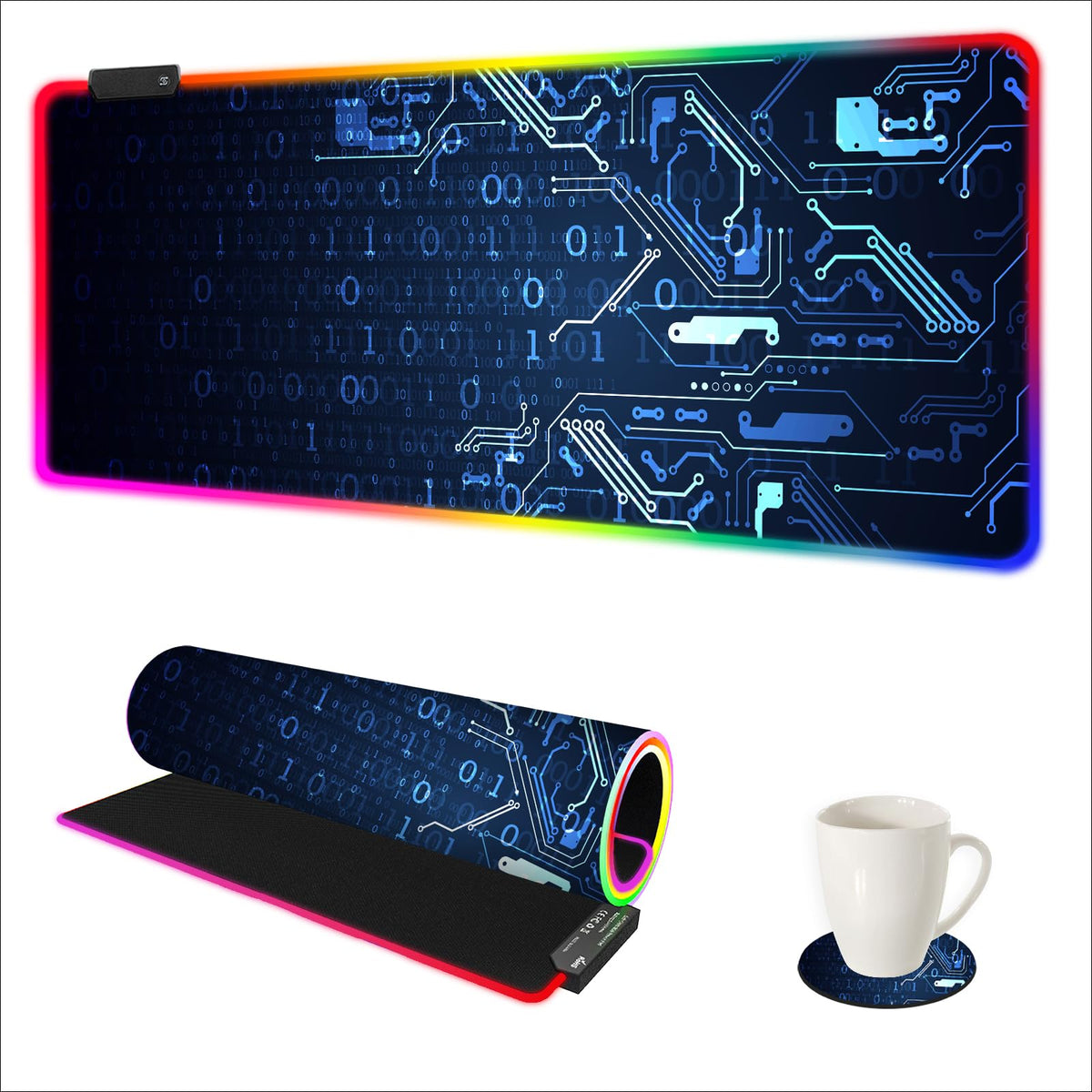 DINKY Extended RGB Gaming Mouse Pad, XXL Large Gaming Mouse Mat for Gamer, Blue Circuit Board