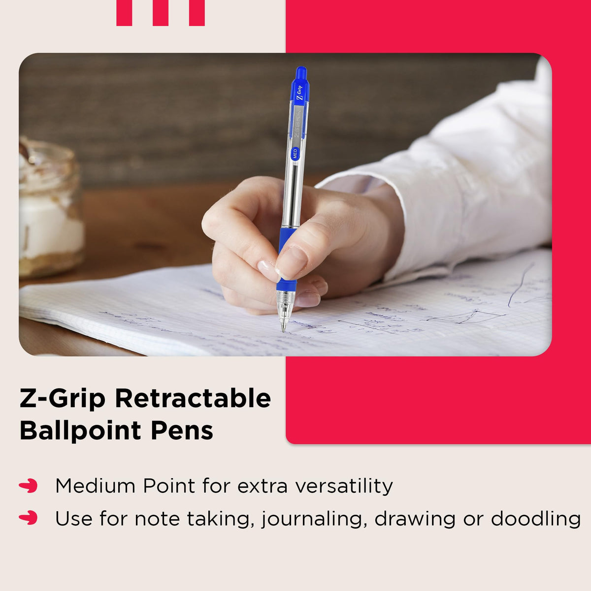 ZEBRA Z GRIP Assorted Ballpoint Pens, Retractable with Smooth Ink, Comfortable Grip and Pocket Clip