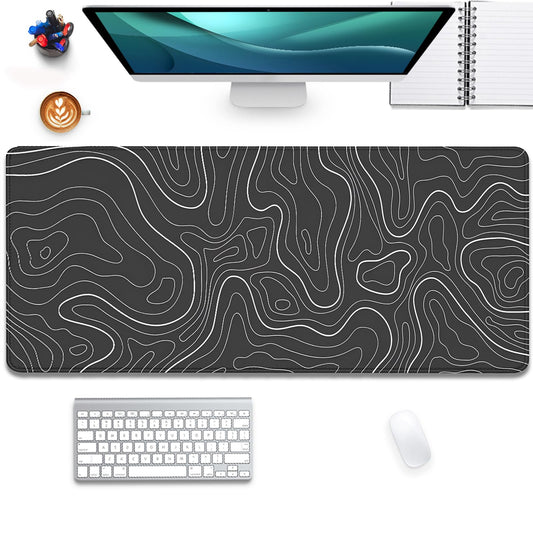 Black Topographic Mouse Pad,Gaming Desk Pad with Stitched Edges Non-Slip Rubber Base Extended XL