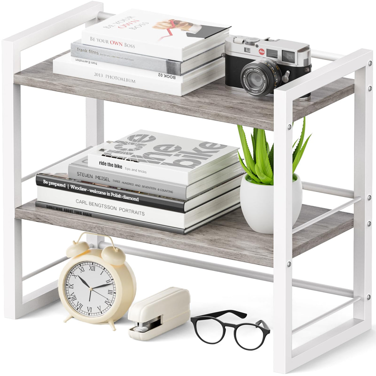 ART-GIFTREE Office Desk Shelf Organizer, Wood Desktop Bookshelf Supplies Storage Rack, Shelf for