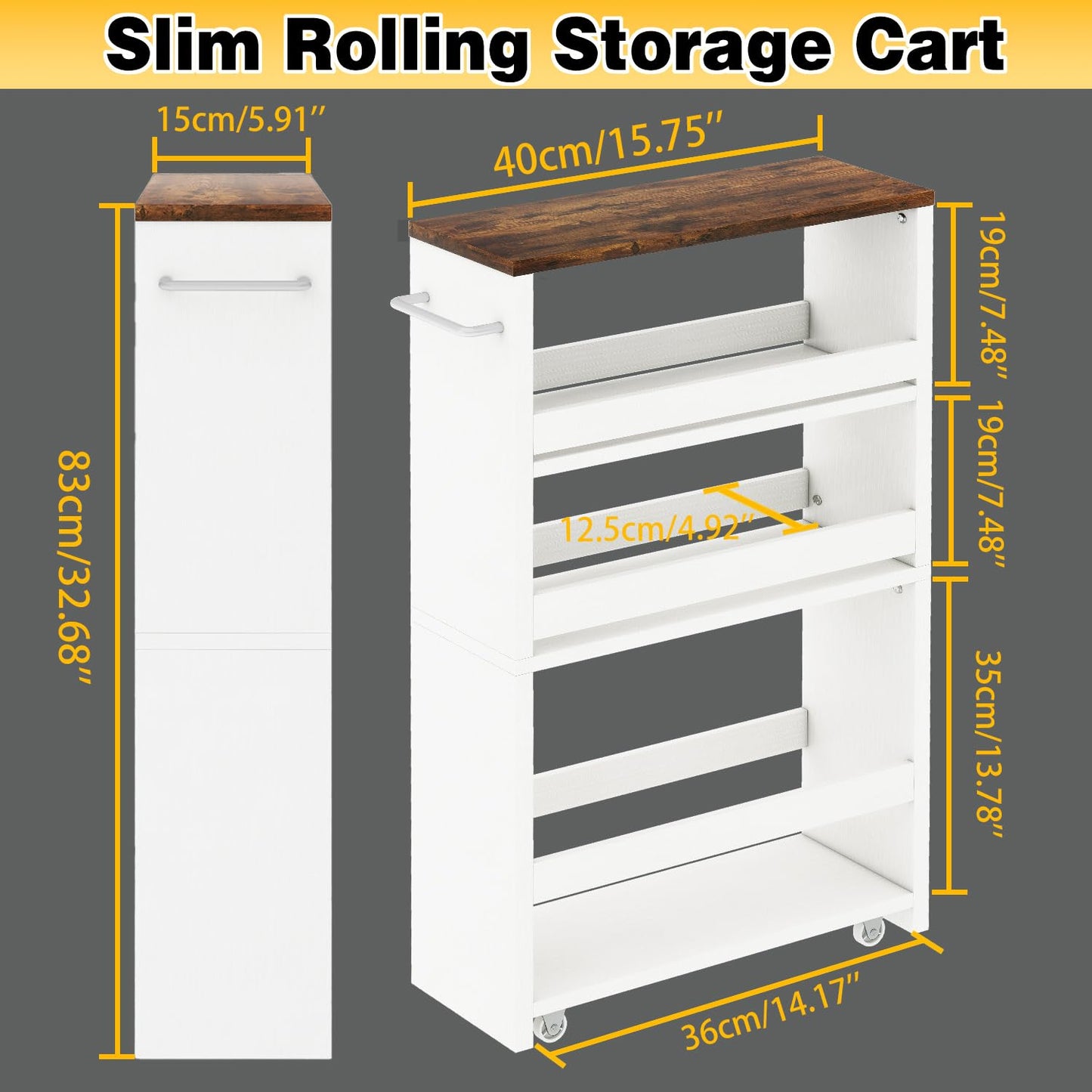 IBUYKE Slim Storage Cart Skinny Rolling Cart Utility Trolley UWST005W