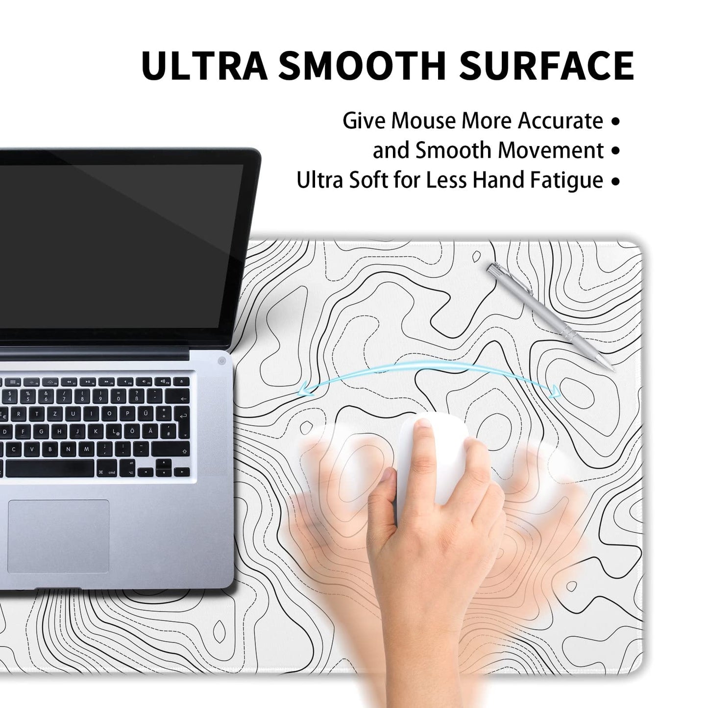 aportt Topographic Map Large Mouse Pad XXL White Lines Contour Geographic Extended Desk Mat Big