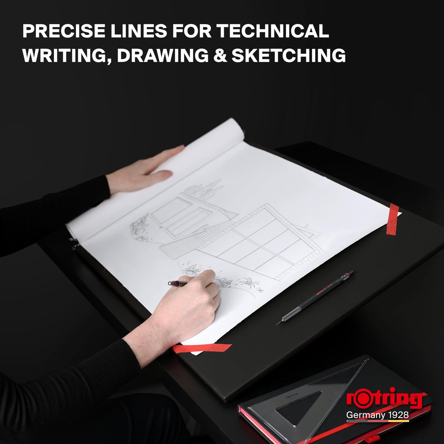 Rotring 600 Full-Metal Body 0.7mm Mechanical Pencil, Black, for Precise Ruler-Based Drawing