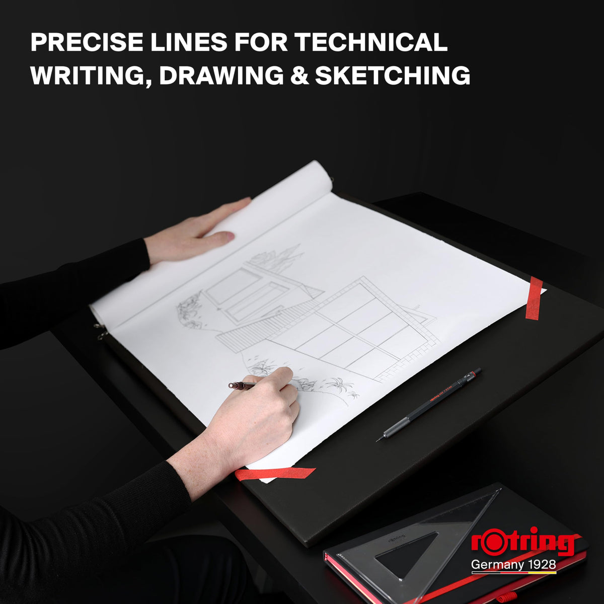 Rotring 600 Full-Metal Body 0.7mm Mechanical Pencil, Black, for Precise Ruler-Based Drawing