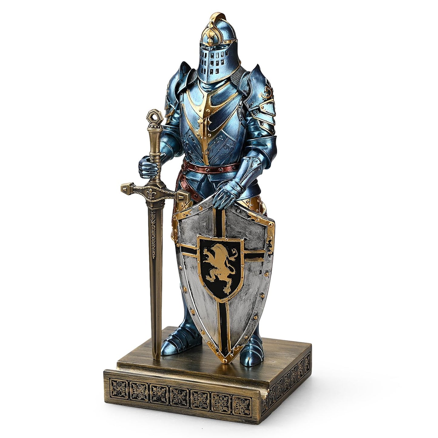 HDMbigmi King's Guard Knight Pen Holder Statue with Shield for Desk Blue