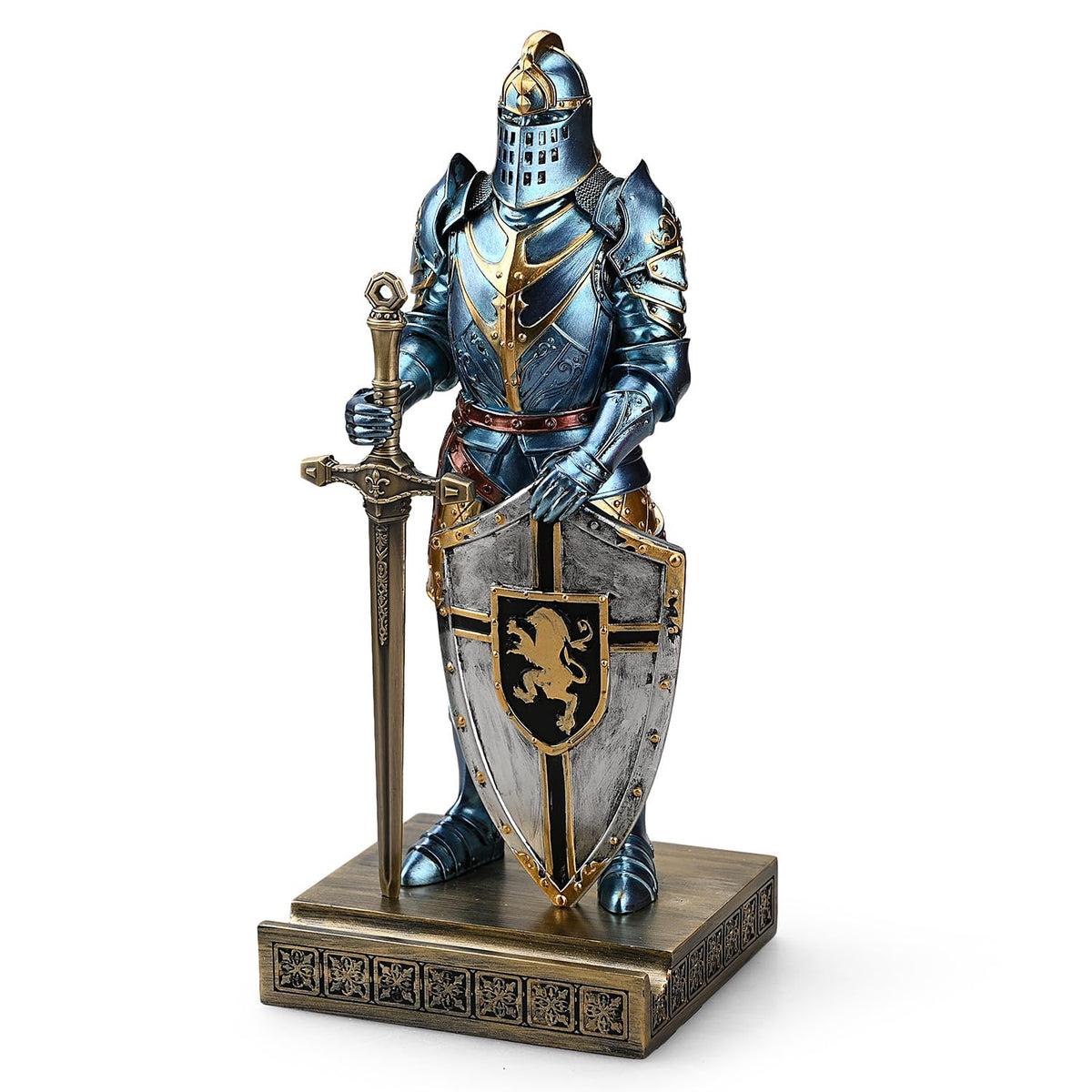 HDMbigmi King's Guard Knight Pen Holder Statue with Shield for Desk Blue