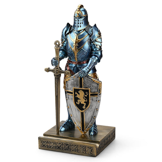 HDMbigmi King's Guard Knight Pen Holder Statue with Shield for Desk Blue