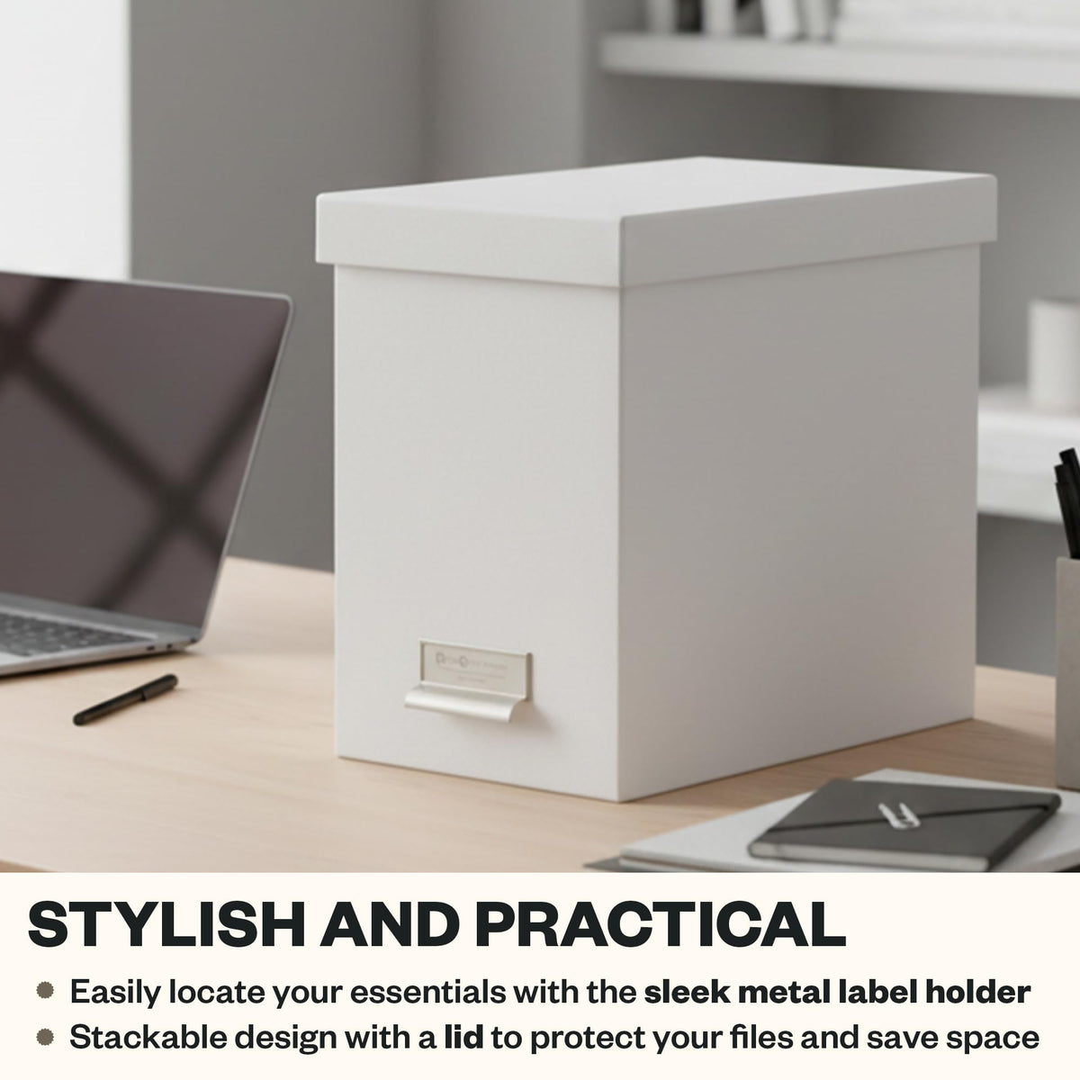 Bigso John Fiberboard Label Frame Desktop File Storage Box - Document Organizer for Important