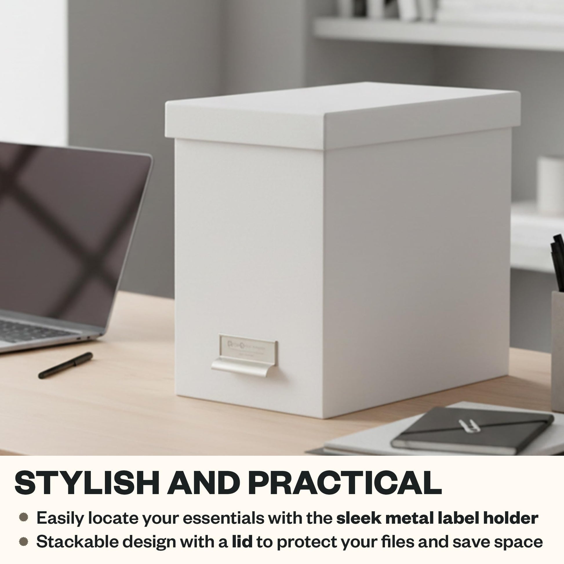 Bigso John Fiberboard Label Frame Desktop File Storage Box - Document Organizer for Important