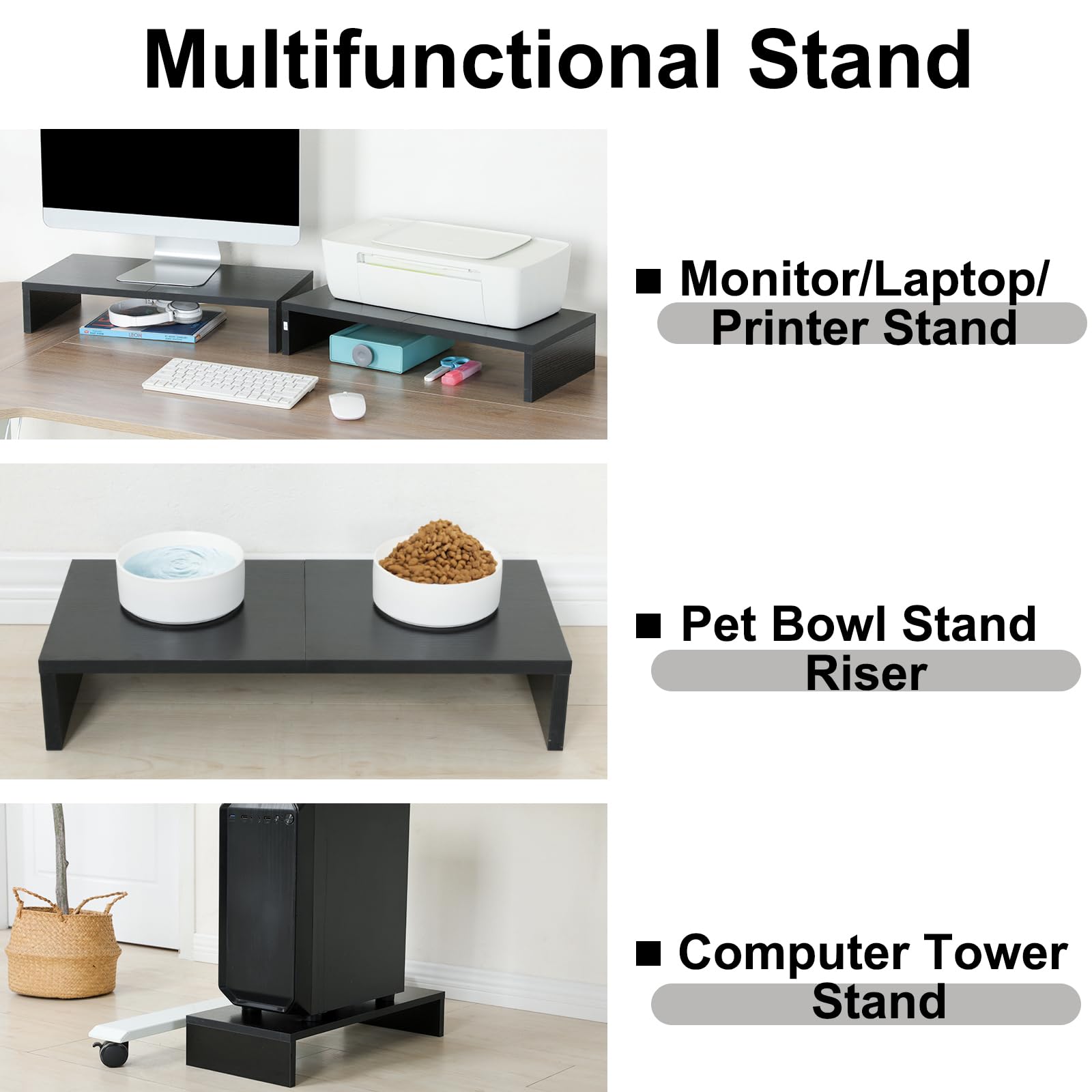 TEAMIX 2-Pack Monitor Stand Riser 20 inch, Wood Desk Computer Shelf, Black