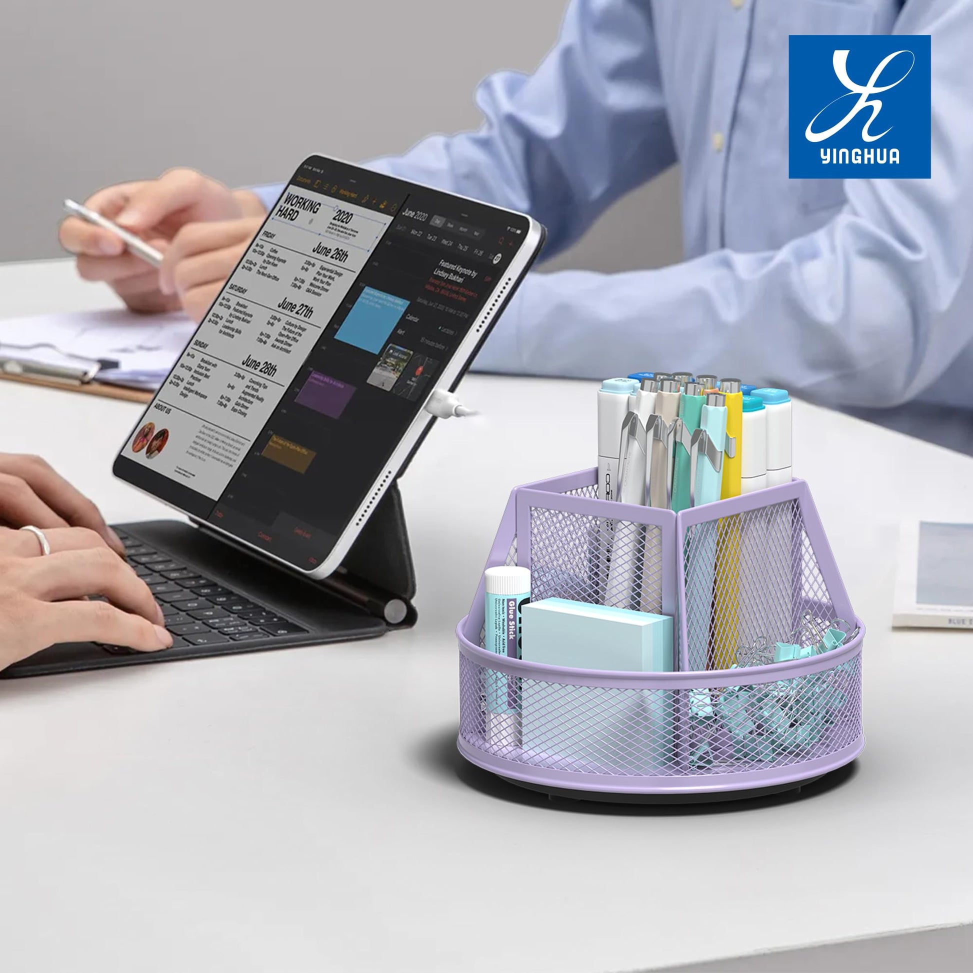 YINGHUA 360°Rotating Mesh Desk Organizer & Pen Holder - Purple