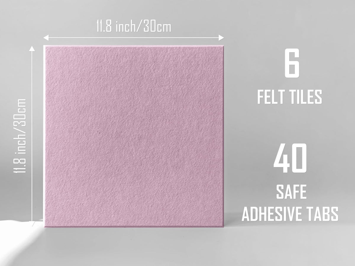 Cork Board 24 x36 Alternative - 6 Pack Felt Wall Tiles with Safe Removable Adhesive Tabs, Cork