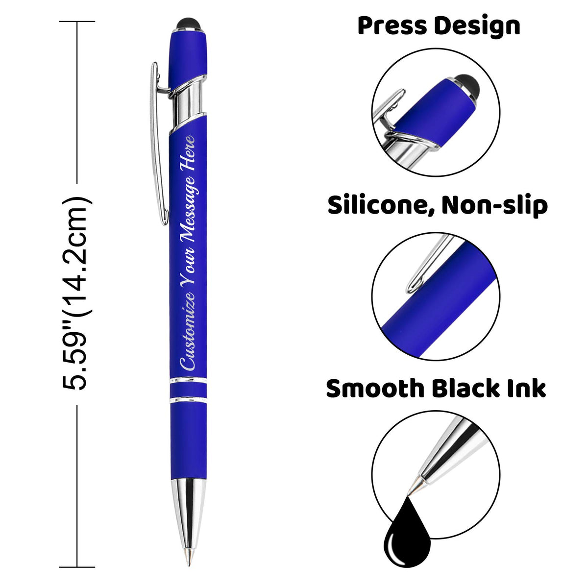 GIFTSDIY Personalized Pens with Stylus,Custom Engraving Ballpoint Pens,Imprinted with Your Logo or