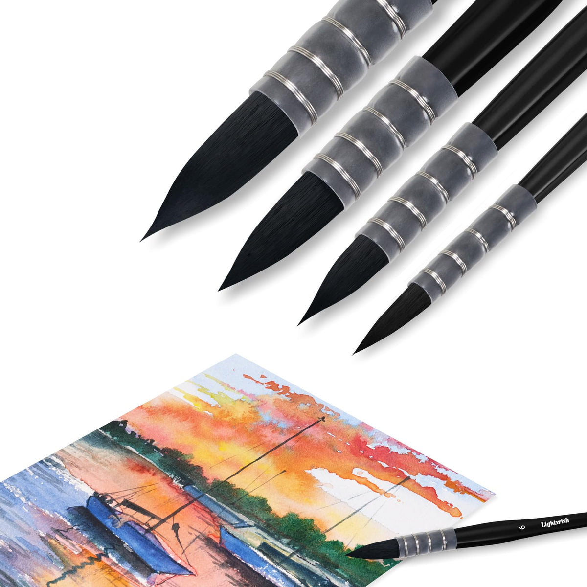 Lightwish Watercolor Brushes Set, Synthetic Squirrel Hair Paint Brushes Kit :#2#4#6#8 for Artists