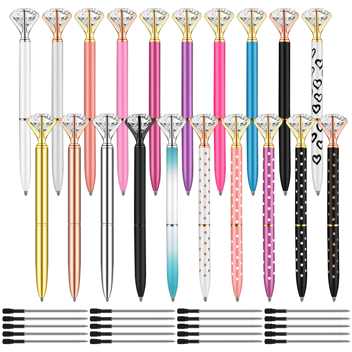 PASISIBICK 20 Pieces Diamond Pens of Cute Beautiful Ballpoint Pens Crystal Diamond Pen for Women