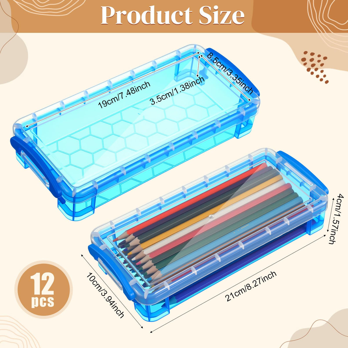 Gueevin 12 Pcs Pencil Box Clear Plastic Pencil Case, Mixed Colors