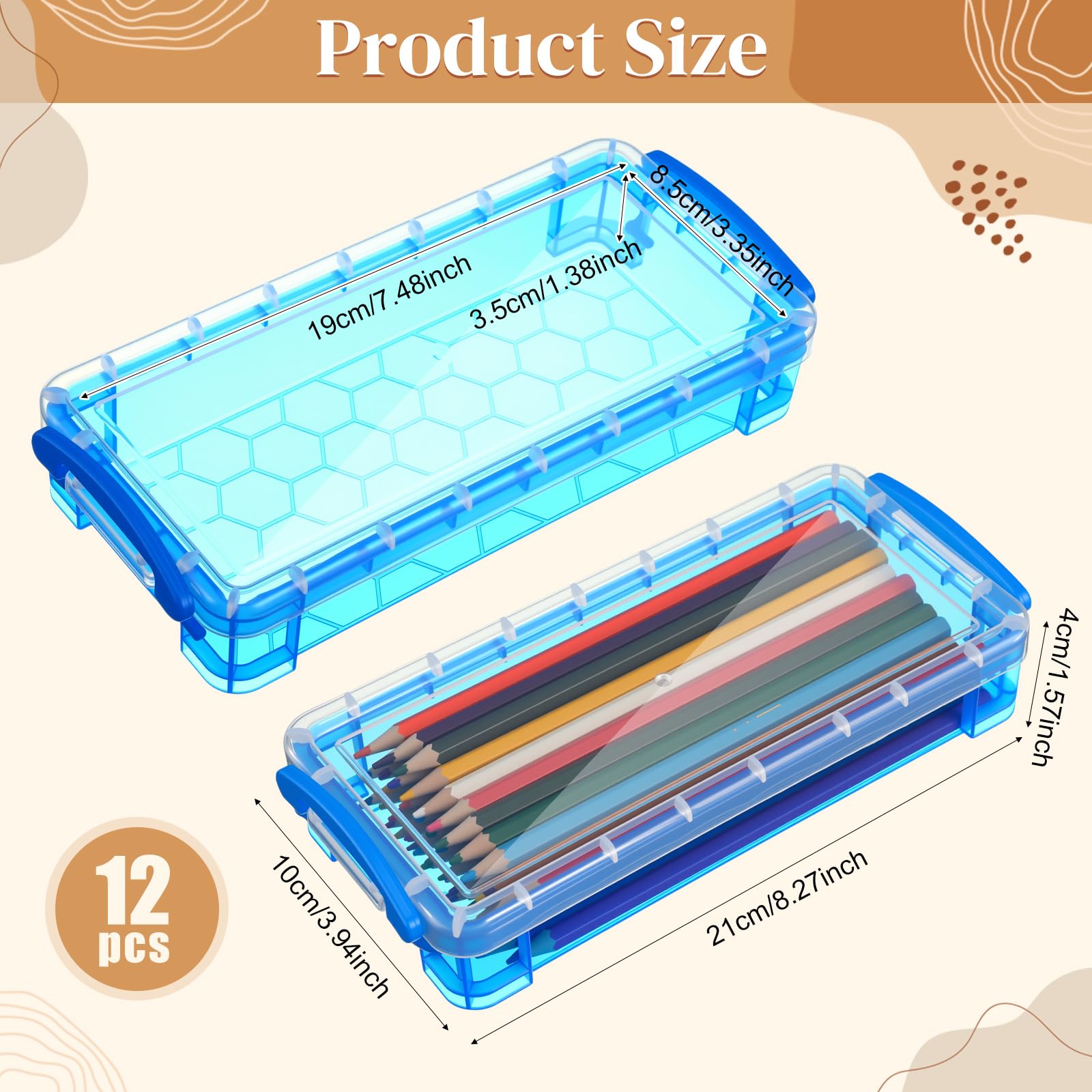 Gueevin 12 Pcs Pencil Box Clear Plastic Pencil Case, Mixed Colors