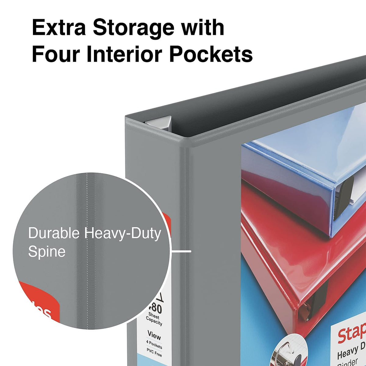 Staples Heavy-Duty 2-Inch D-Ring View Binder, Gray, 450 Sheets