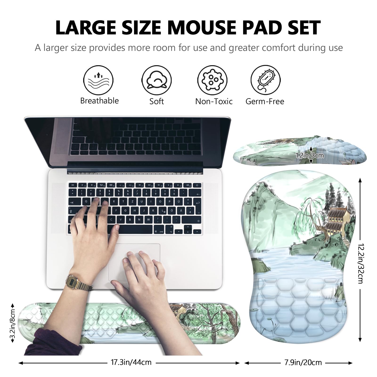 Laokiiy Ergonomic Mouse Pad Wrist Rest, 2 in 1 Keyboard Pad for Office