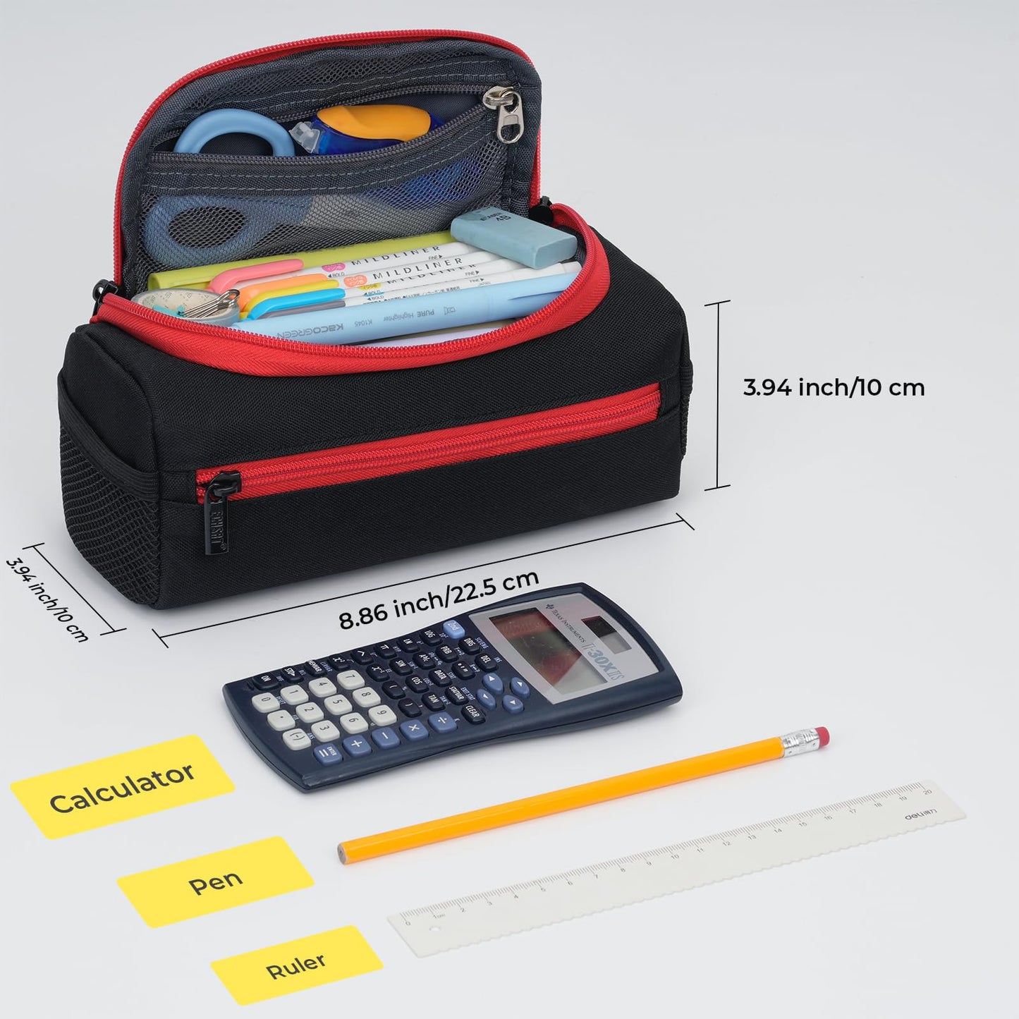 ECHSRT Large Pencil Case Organizer, Big Capacity U-Shaped Pen Pouch, Black