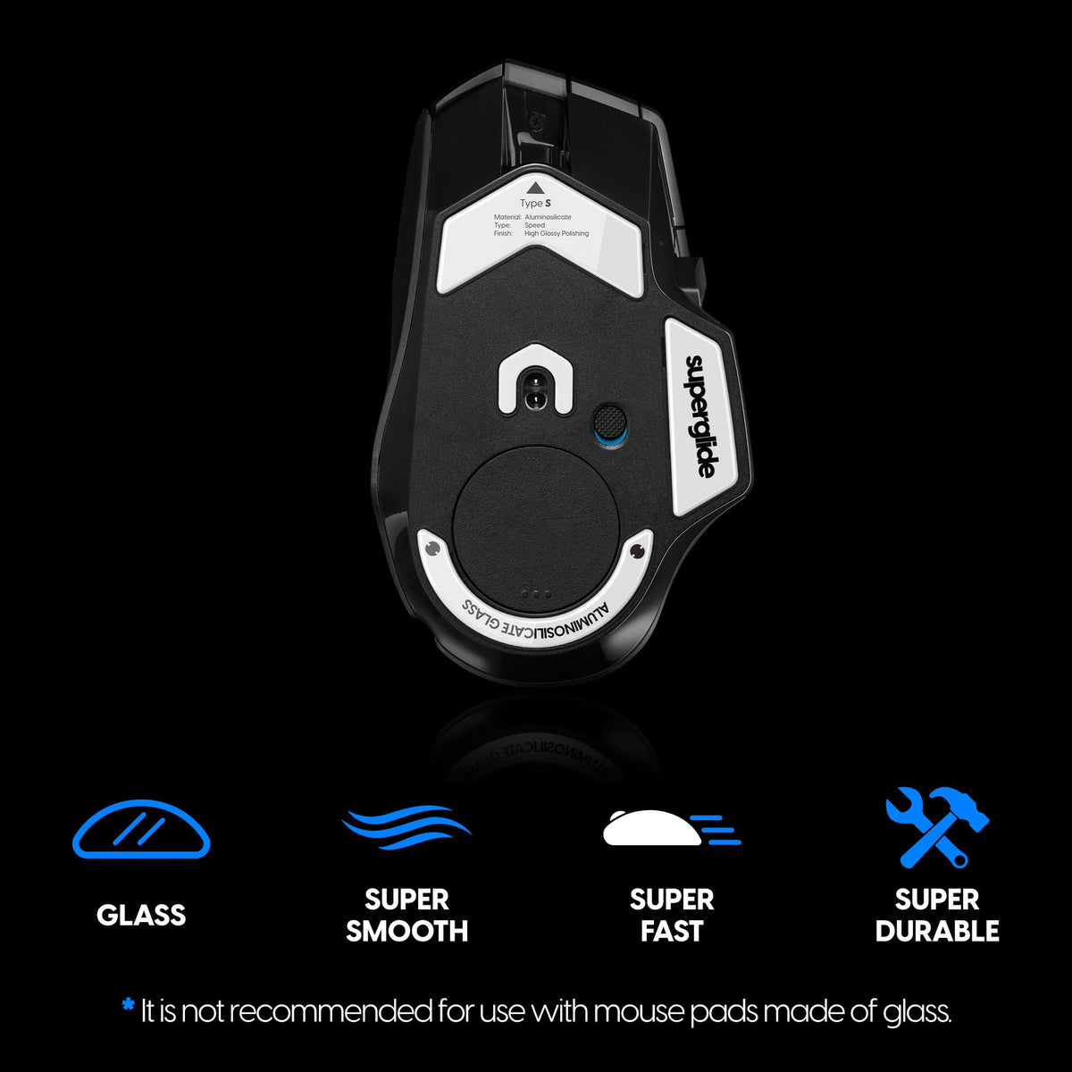 Superglide Glass Mouse Skates - Super Smooth Glide, Polished Round Edge, Super Fast Gaming Mouse