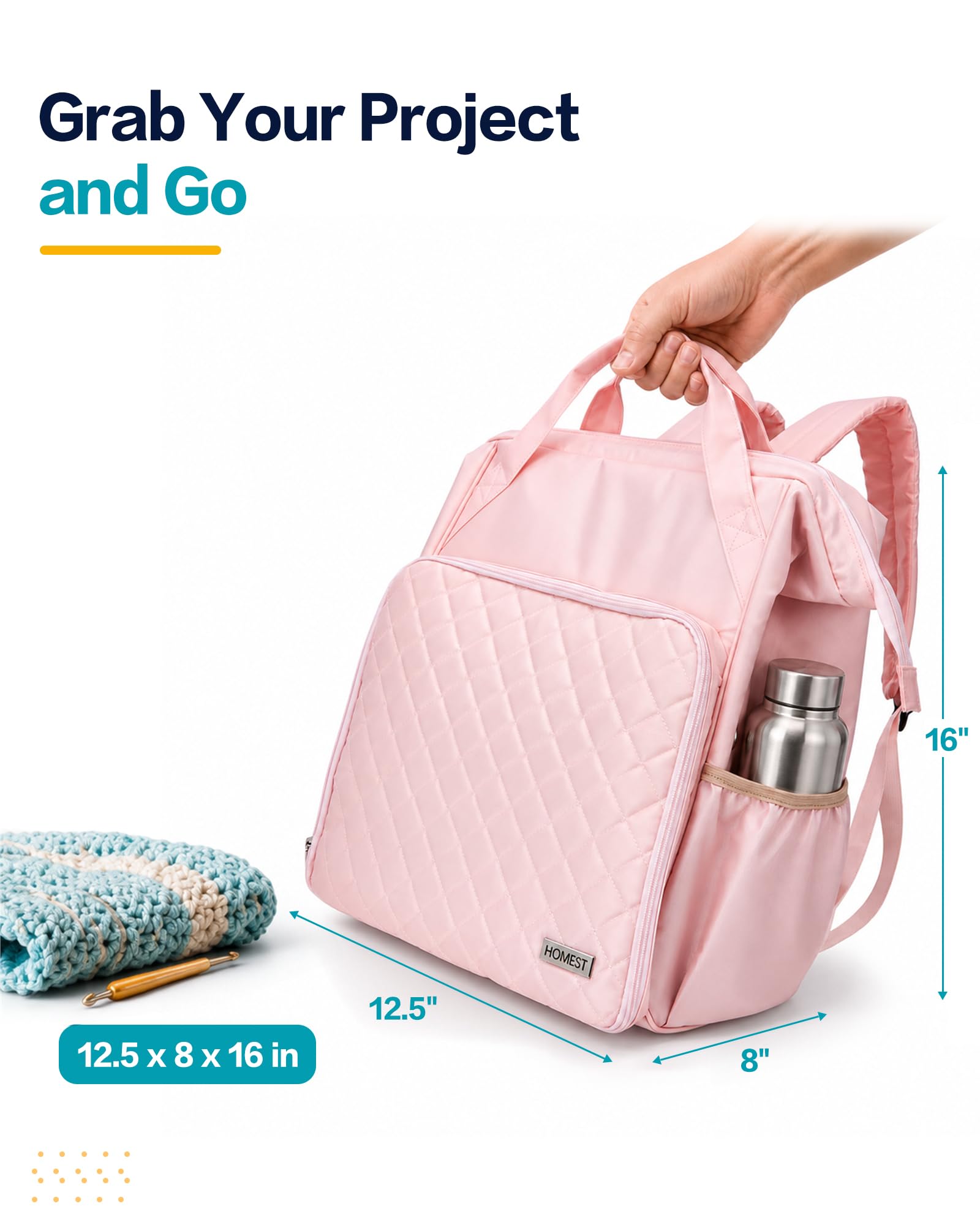 HOMEST Crochet Bag Organizer for Yarn Storage, Knitting Bag and Accessories