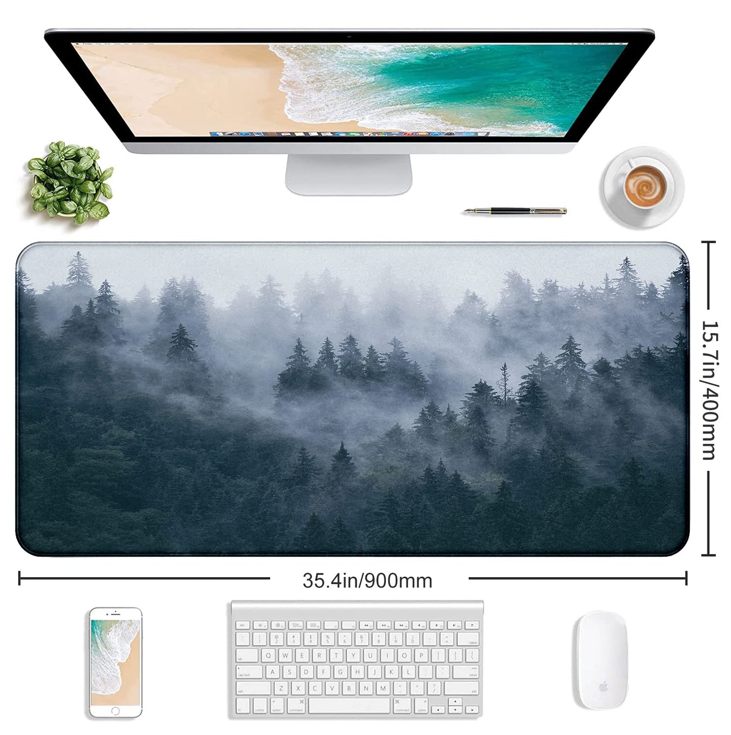 Gray Forest Mouse Pad with Seam Edge Design, Non Slip Rubber Keyboard Pad