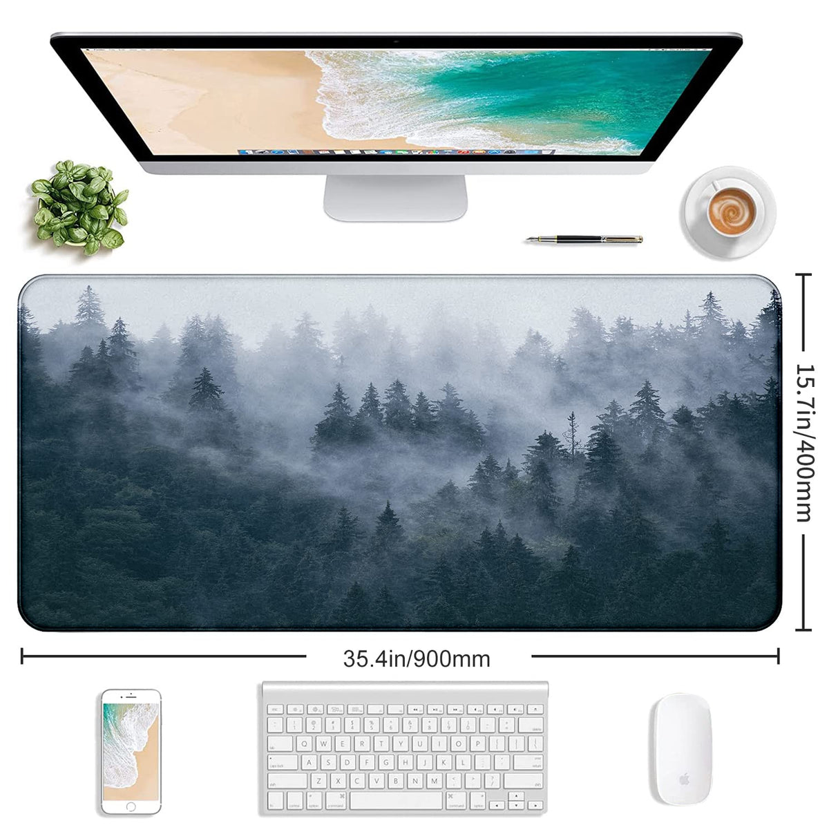 Gray Forest Mouse Pad with Seam Edge Design, Non Slip Rubber Keyboard Pad