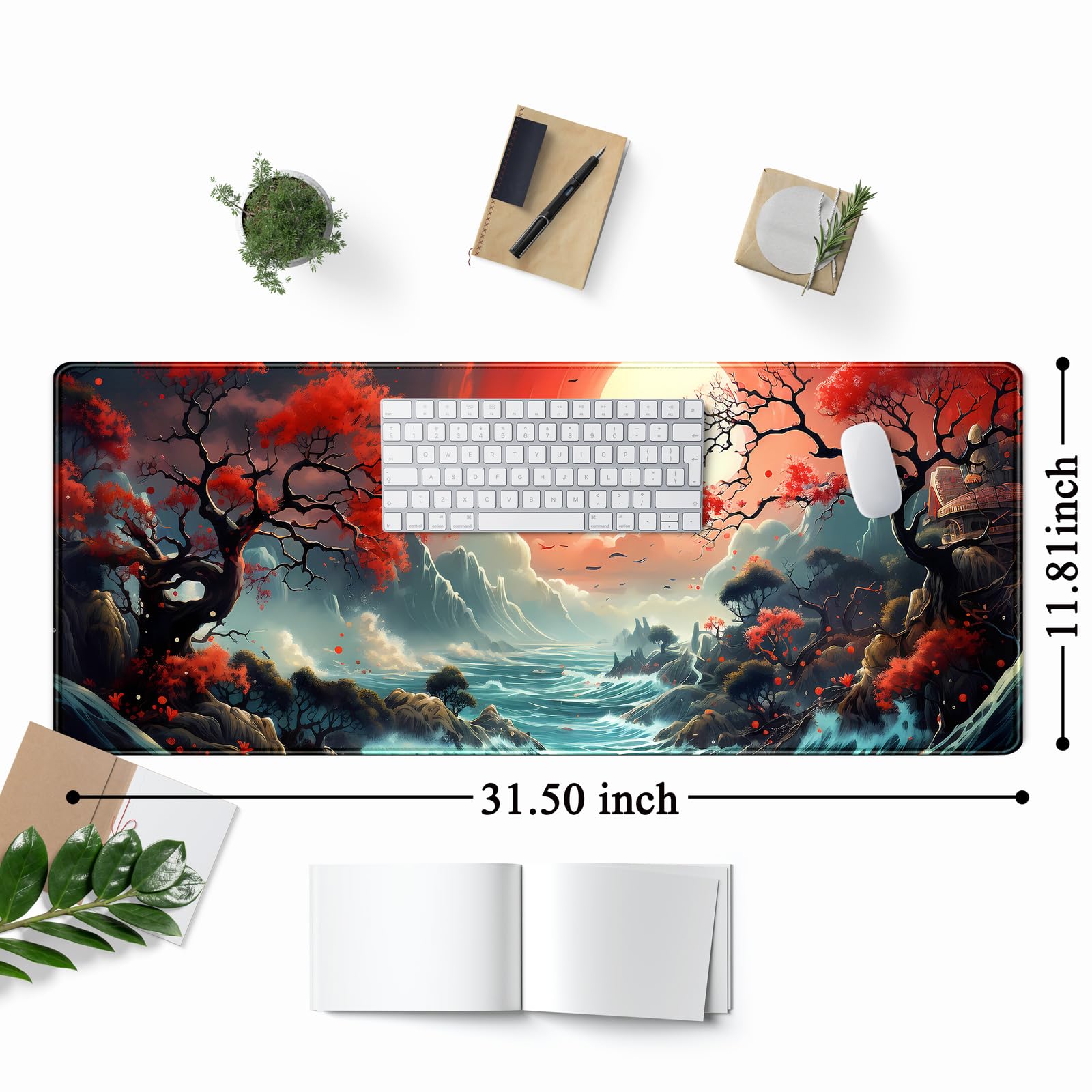 Japanese Desk Mat Extended Gaming Mousepad Japan Large Mouse Pad XL Oceanic Passage Aesthetic Desk