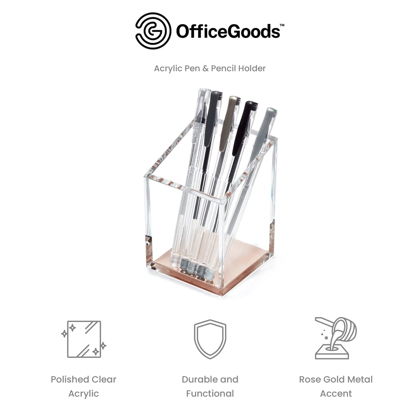 OfficeGoods Acrylic Pen and Pencil Holder, Rose Gold
