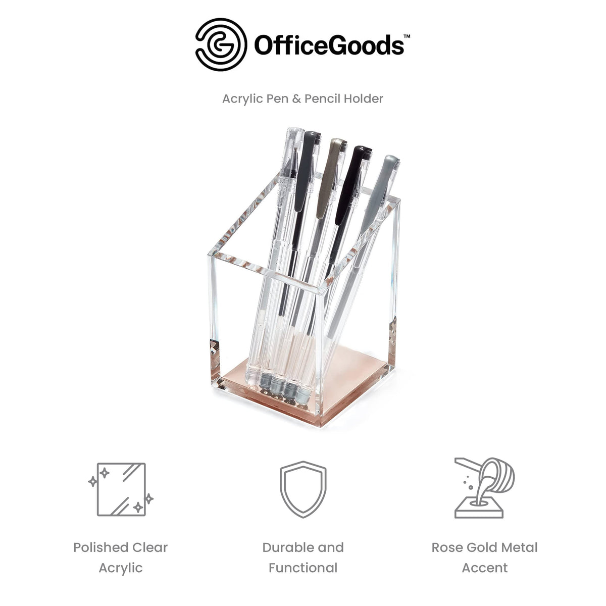 OfficeGoods Acrylic Pen and Pencil Holder, Rose Gold
