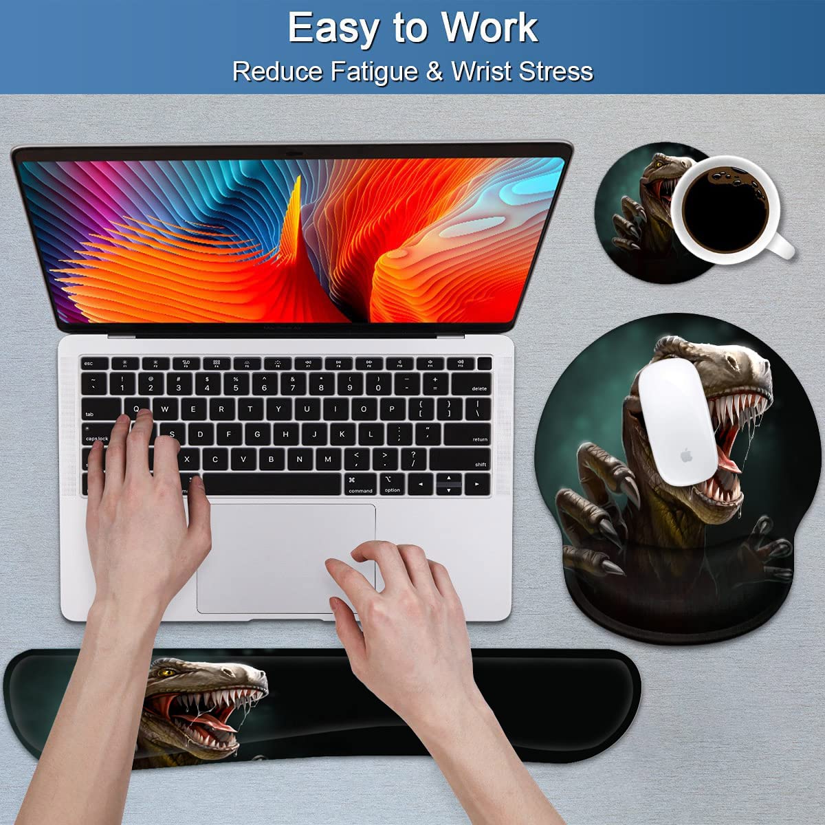 Keyboard Wrist Rest and Mouse Pad Wrist Support Set with Coasters, Non-Slip PU Base Ergonomic