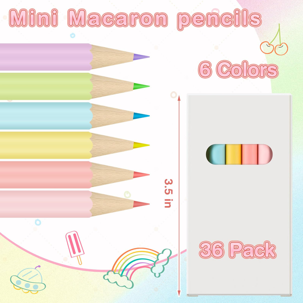 Ctosree 36 Packs Mini Colored Pencil Bulk 6 Per Box, Pastel, 3.5''