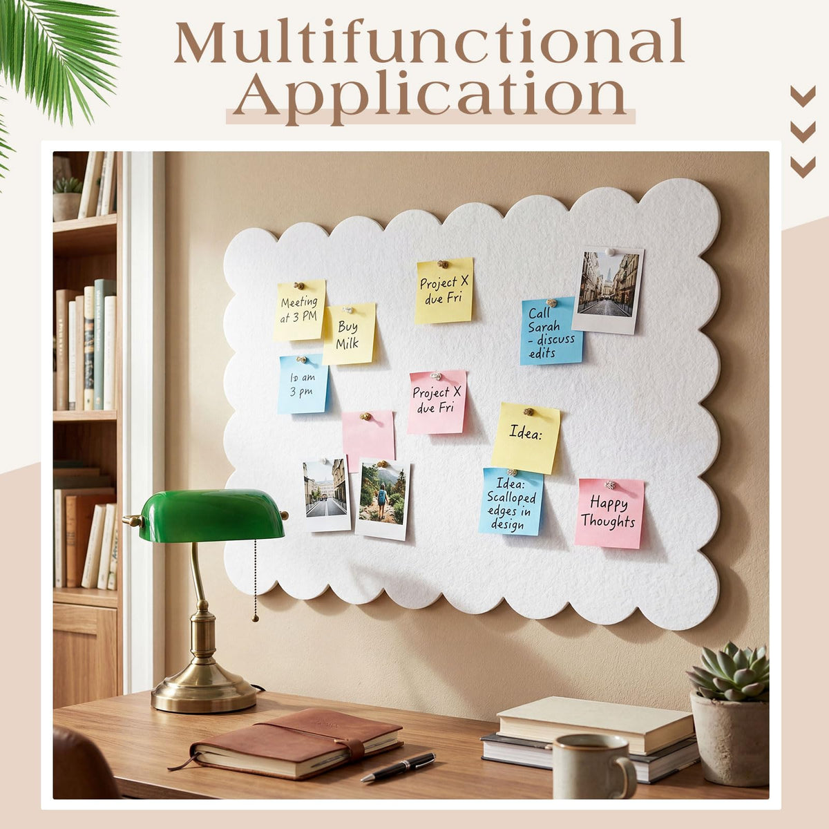 Mooliwe Scalloped Felt Bulletin Cork Board Foldable White 24 * 18 Inch
