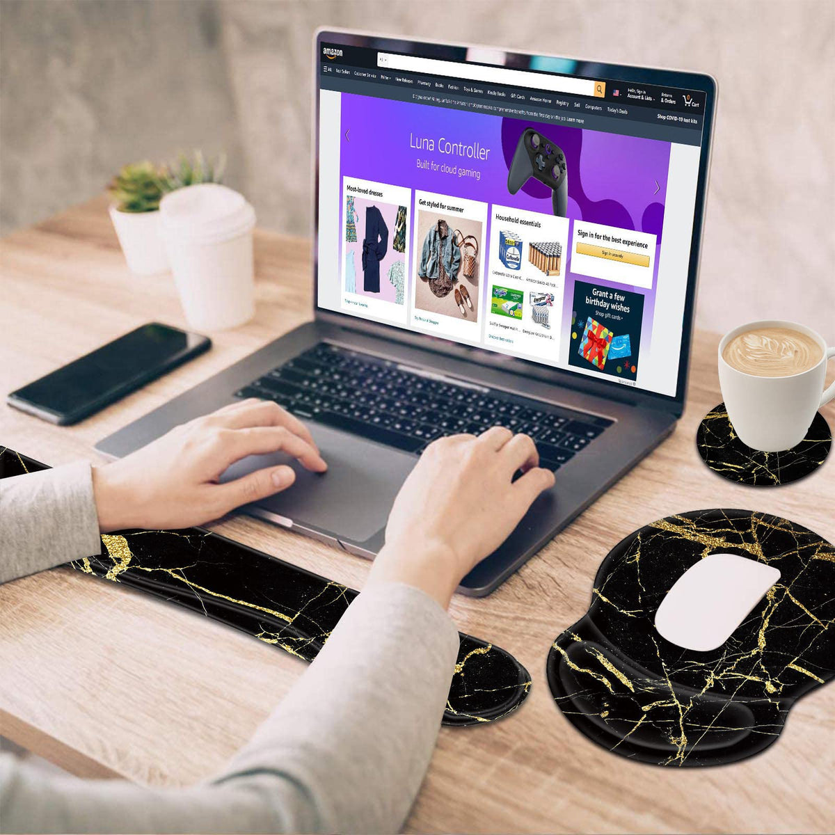 CUISHAN Ergonomic Gel Mouse Wrist Rest Pad and Keyboard Pad Set,Anti-Slip PU Bottom Easy Typing and