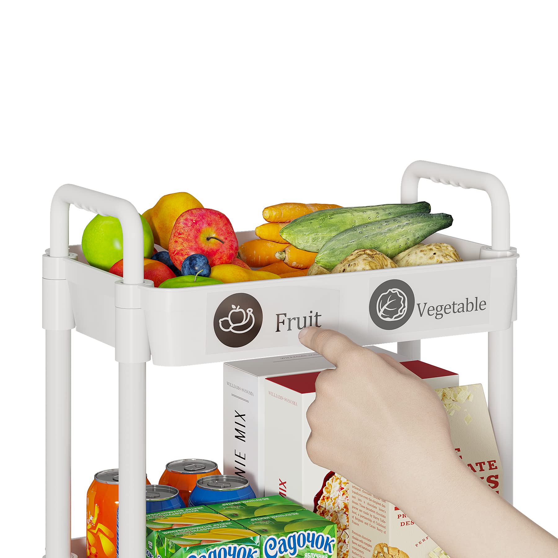 5 Tier Rolling Cart with Wheels, Utility Storage Carts,White
